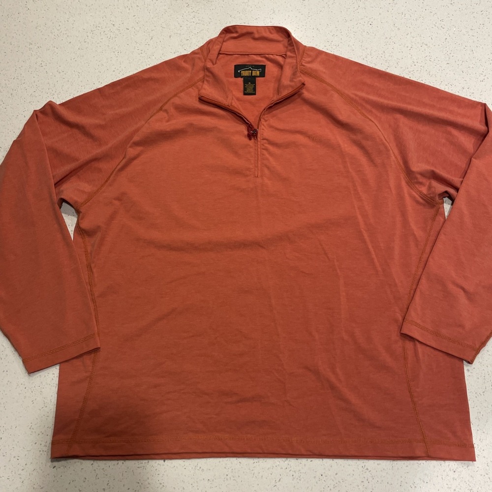 ORVIS Trout Bum 1/4 Zip Shirt Mens XL Orange Long Sleeve Stretch Pullover